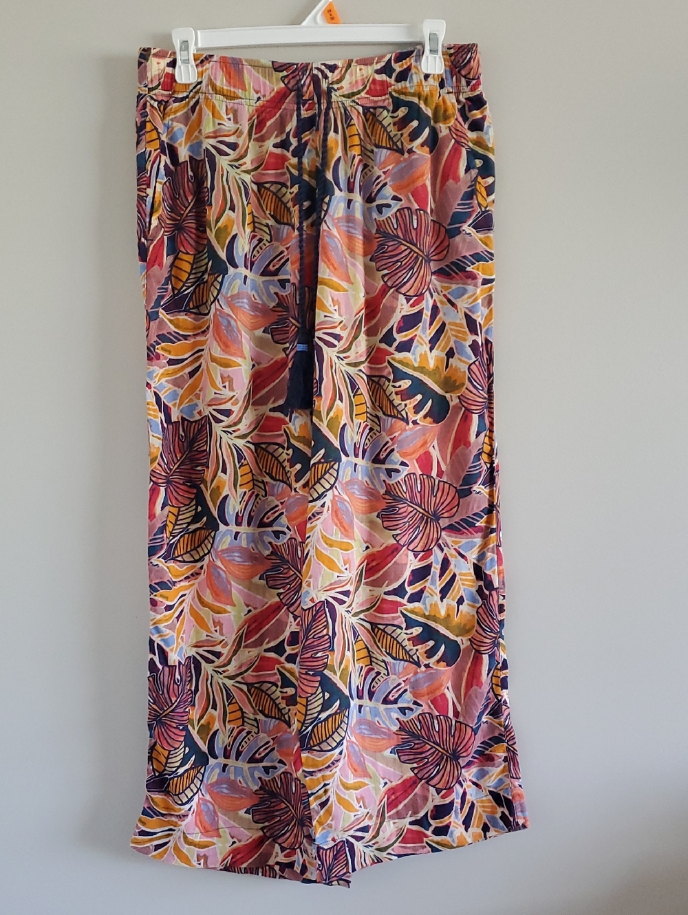 C&C California Tropical Leaf Print Linen Blend Relaxrd Fit Wide Cropped Pants S